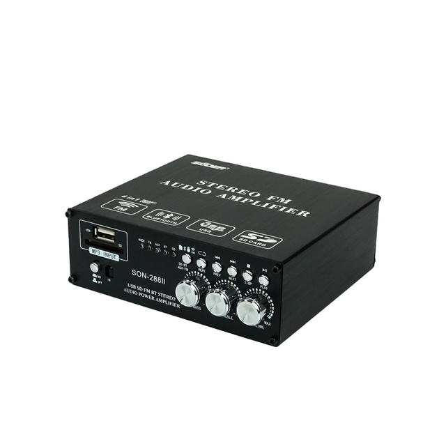 Suoer SON-288 Mini 4-in-1 Stereo FM Audio Amplifier Convenient 2*300W Easy to Carry Small Size for Cars