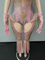 Combinaisons en diamant pour femmes, combinaison sexy en strass pour femmes, thème rose pour soirée