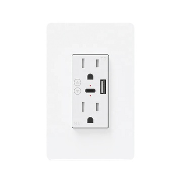 15A US Standard Type C and USB Charger Smart WiFi in Wall Plug Socket Smart USB Wall Outlet Socket Receptacle with Type-C USB