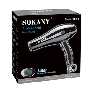 Profesyonel saç kurutma makinesi Sokany 2200W sıcak soğuk hava ayarlamak hız darbe Styling Led sıcaklık göstergesi uçuş seyahat fırça Sa