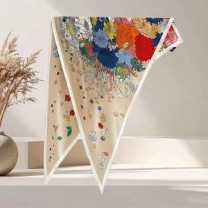 OEM Customized Logo <b>Single</b> Face Sides Printed Cotton <b>Flower</b> Scarf 120x120cm Headscarf - Product Image 4