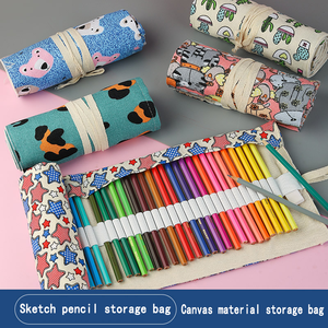 Kotak pensil kain motif penuh, dengan pemegang rol Organizer mewarnai pena kuas cat kantong penyimpanan - Product Image 2