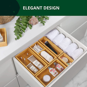 Bamboo <b>Drawer</b> Organizer Multi Compartment Rectangular Office <b>Storage</b> <b>Box</b> Freely Combinable Desktop Organizer - Product Image 2