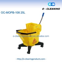 O-Cleaning Seau à serpillière domestique 30L avec essoreuse sur roues, chariot de nettoyage de sols commercial portable à cadre en acier avec essorage d'eau