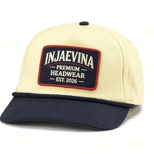 Custom Cream Navy Blue Two Tone 5 Panel Rope Snapback Cap Patch Badge Logo <b>Flat</b> Brim Plastic Snapback Baseball <b>Hat</b> - Product Image 3