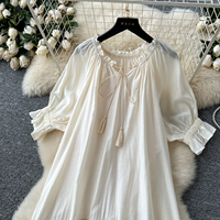 Robe longue décontractée pour femme, coupe trapèze ample, avec patchwork de dentelle et franges, manches courtes bouffantes, idéale pour le quotidien et les vacances