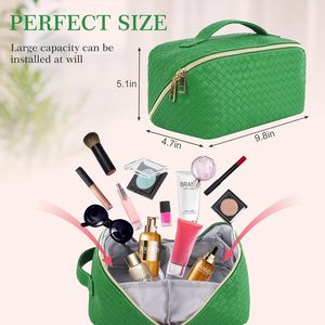 Bolsa de cosméticos de viaje de gran capacidad, organizador de bolsa de maquillaje de viaje impermeable de cuero portátil para mujer - Product Image 4