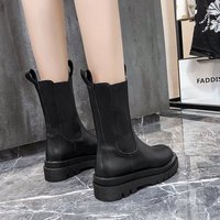 Sepatu Boots Wanita Kulit Sapi Asli Setengah Betis Model Slip-On, Bernapas, Meningkatkan Tinggi Badan, untuk Musim Semi, Gugur, dan Dingin