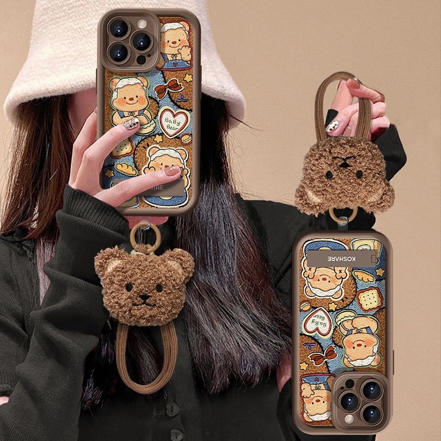 Butter Bear Phone Case for IPhone17 16 Fall Winter Luxury Cover for iPhone 15 with Lanyard