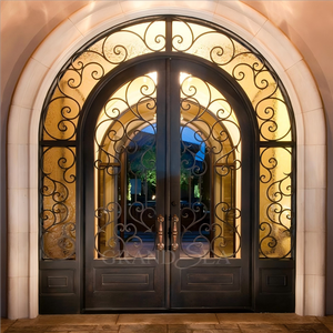 Puerta frontal <span class=keywords><strong>de</strong></span> <span class=keywords><strong>hierro</strong></span> forjado exterior <span class=keywords><strong>de</strong></span> entrada <span class=keywords><strong>de</strong></span> vidrio templado con cerradura inteligente doble <span class=keywords><strong>de</strong></span> Metal australiano <span class=keywords><strong>para</strong></span> casa - Product Image 5