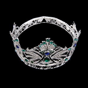 Corona de Cristal de Lujo ASIA STAR, Tiara de Pedrería Plateada, Verde y Azul para Mujer, Boda, Baile de Graduación, Reina - Product Image 5