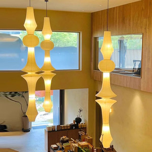 Lanterne en <span class=keywords><strong>papier</strong></span> esthétique Wabi-Sabi <span class=keywords><strong>de</strong></span> la dynastie Song, Lustre d'escalier central en acier inoxydable, <span class=keywords><strong>Suspension</strong></span> design pour salon - Product Image 2