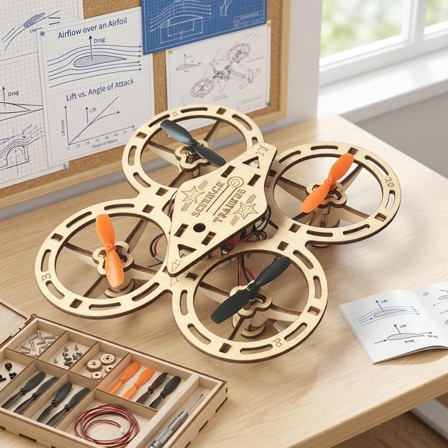 Wooden RC Drone Kit STEM Educational Building Toys with 360° Stunt Flips, Altitude Hold, One Key Return, 2.4G Quadcopter for Kid