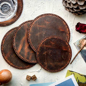 Wholesale Genuine Leather Coasters Vintage Round Beer Mug <b>Mat</b> Durable Tabletop Protector for Hotel Lounge <b>Bar</b> LC-0049 - Product Image 1
