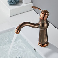 Keran Wastafel Kamar Mandi Model Eropa Satu Lubang, Satu Gagang, Air Panas dan Dingin, Warna Rose Gold, Inti Keramik