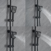 Ensemble de douche thermostatique en laiton chromé avec barre coulissante murale, pulvérisation quatre fonctions (pluie/jet/massage) et commandes à touches piano pour