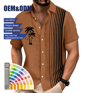 Chemise à manches courtes en polyester pour homme, imprimé palmier tropical, cool et élégante, respirante, décontractée, idéale pour la plage, le quotidien et les vacances - Product Image 1