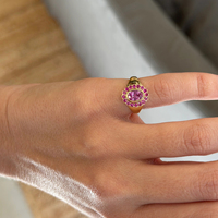 Bague Vintage en Argent S925 avec Pierre Précieuse, Bague de Pinky pour Femme, Saphir Rose Ovale, Bague Halo Plaqué Or, Bague Chevalière à Grappe de Diamants, Bijoux Fins