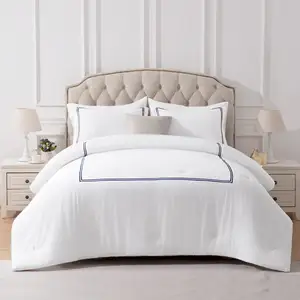 luxury designs embroidered 2 colors lines cotton hotel bedding sets duvet cover sets embroidered bed sheet set for hotel