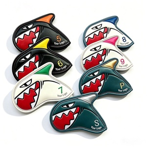 Vente <span class=keywords><strong>en</strong></span> gros usine : Housse de tête de fer de golf magnétique fantaisie, personnalisée avec broderie requin, <span class=keywords><strong>en</strong></span> cuir PU, broderie OEM motif animal - Product Image 2