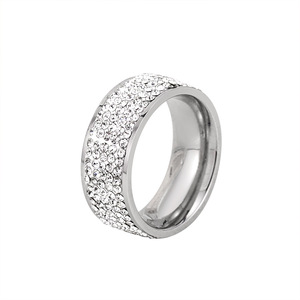 yunnique European American Korean Style Trendy <b>Ring</b> With Multiple Rows Of Diamonds <b>Titanium</b> Steel Unisex Party Jewelry - Product Image 5