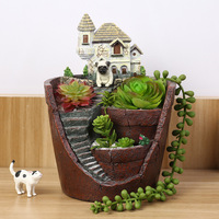 DIHAO Mini House Succulent Flower Pot Dekorasi Taman Kastil Mikro Lanskap Tanaman Bonsai DIY Ornamen Grosir Pastoral