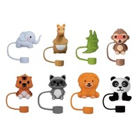 Adornos de Silicona para Pajitas con Diseño de Animales de la Selva en 3D, 10 mm, Reutilizables, a Prueba de Polvo, con Diseño de Animales Salvajes, para Pajitas de Vidrio, para Niños