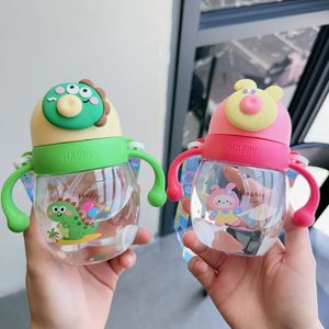 Gobelet d'apprentissage Kawaii pour enfants 330 ml, anti-fuite, réutilisable, sans BPA, bouteille d'eau en plastique pour enfants avec paille/poignée - Product Image 1