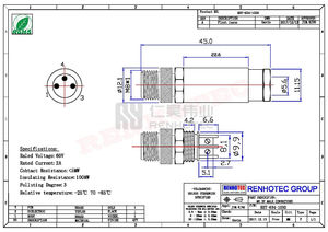 M8 Plug 3 Pin Male Straight <span class=keywords><strong>Screm</strong></span> Joint Assemblage non blindé - Product Image 5