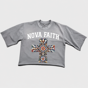 Camiseta gráfica de patchwork personalizada con estampado de ojo de nube azul, corte cropped y holgado, estilo streetwear, de algodón pesado para mujer - Product Image 2