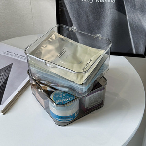 Transparent Flip Lid Cosmetic <b>Storage</b> Box With <b>Drawers</b> 1-3L Simple <b>Plastic</b> Makeup Organizer For Desk Use - Product Image 1