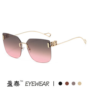 Yingtai Eyewear <b>Oversized</b> Frameless <b>Sunglasses</b> Metal Gold UV400 Unisex - Product Image 3