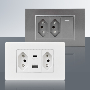 Brazil tiêu chuẩn điện 20A tường thiết bị chuyển mạch sản xuất ổ cắm ổ cắm với USB <span class=keywords><strong>Type</strong></span>-C 2.1/3.1A sạc nhanh loại 118 - Product Image 1