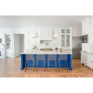 Customized color modern white shaker wooden kitchen cabinets and blue island