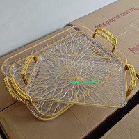 Nieuwe luxe rechthoekige/ronde plastic dienbladenset 3-delig gouden dienblad Ramadan snacks fruitplateau Scandinavische stijl plastic serveerblad