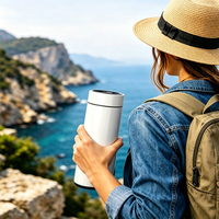 Bouteille isotherme portable avec logo personnalisé, bouteille d'eau thermique imprimée sur mesure avec couvercle à thé pour les voyages
