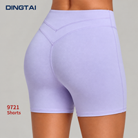 Shorts de cyclisme pour femme à taille croisée et dos en V, taille haute, anti-roulement, tricotés, coupe ajustée, en nylon et élasthanne, évacuant l'humidité