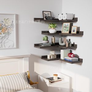 Wooden <b>Wall</b> <b>Mounted</b> Corner Shelf Multi Layer Storage Rack For Living Room Bedroom Bathroom Organizing <b>Display</b> Shelves - Product Image 4