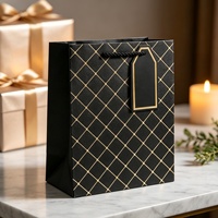 Luxuriöse Gittermuster Schwarze Papiertüte Premium Schmuck- und Parfümverpackung Boutique Einzelhandels-Einkaufstüten aus Karton