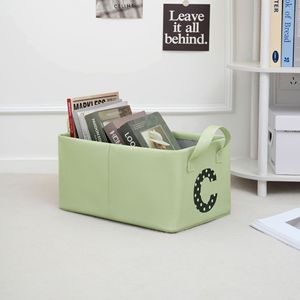 Fabric Storage <b>Basket</b> Green 23L <b>Foldable</b> Rectangle With Letter C Pattern For Bedroom Toy Organizer - Product Image 2