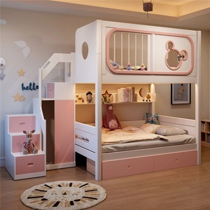 Lit superposé rose à motif chaton moderne JS pour filles, lit pour enfants avec rangement et barrière haute, ensemble de meubles pour <span class=keywords><strong>chambre</strong></span> d'enfant - Product Image 6