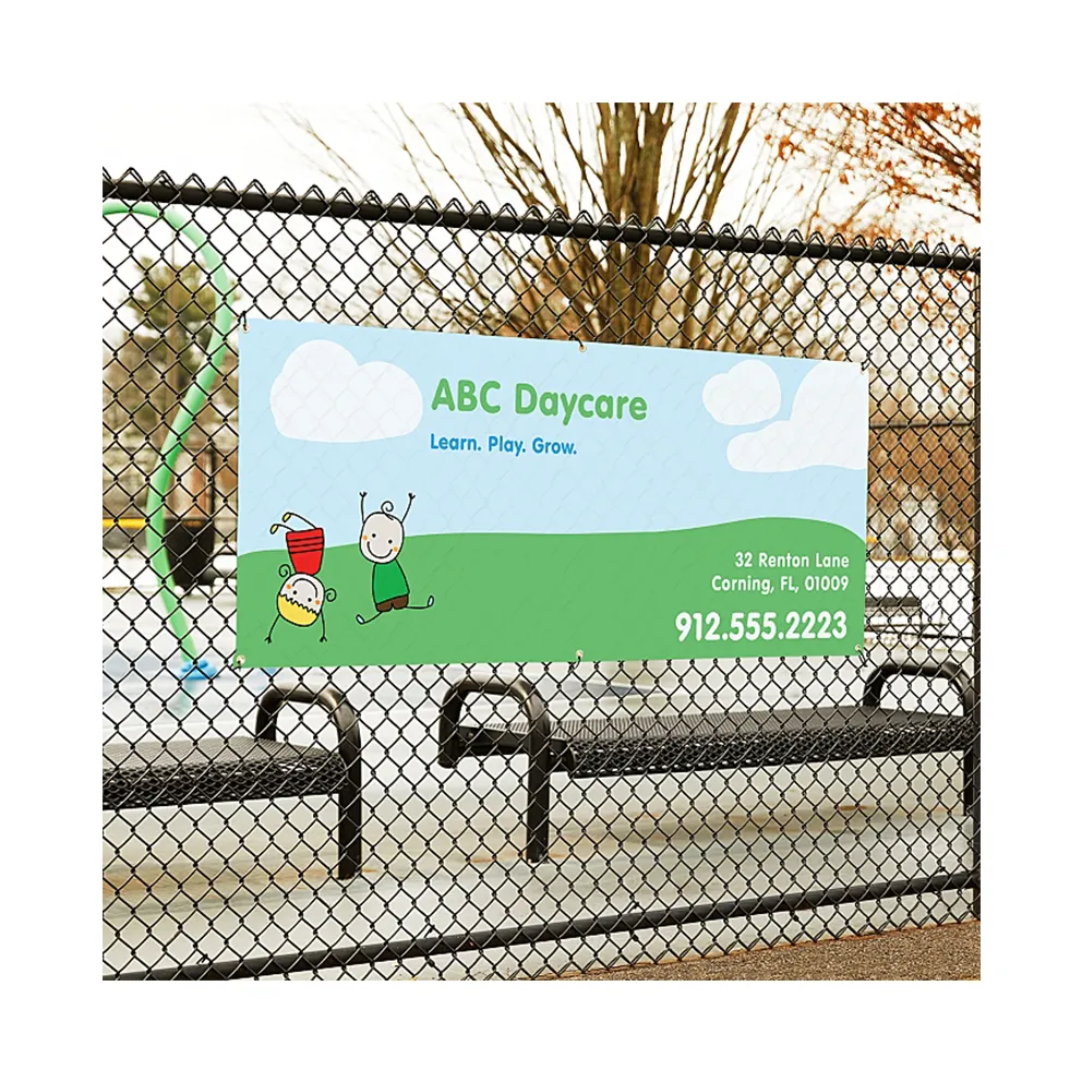 Aangepaste Mesh Banner Outdoor Uv Digitaal Printen Duurzaam Raster Banner Ijzeren Gesp Opknoping Mesh Stof Banner