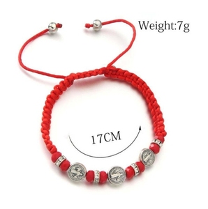 Pulsera de <span class=keywords><strong>Cruz</strong></span> de cuentas de oración de <span class=keywords><strong>San</strong></span> <span class=keywords><strong>Benito</strong></span> rojo cuerda de nudo chino hecha a mano - Product Image 2