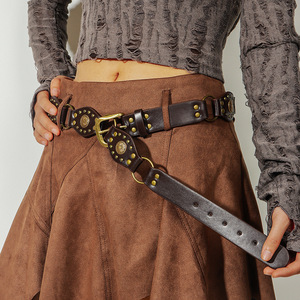 <span class=keywords><strong>Ceinture</strong></span> pour <span class=keywords><strong>femme</strong></span> style rétro <span class=keywords><strong>chic</strong></span> western Y2K avec rivets, boucle à anneau vintage, boucle à ardillon, motif géométrique en alliage, style Amérique du Sud - Product Image 1