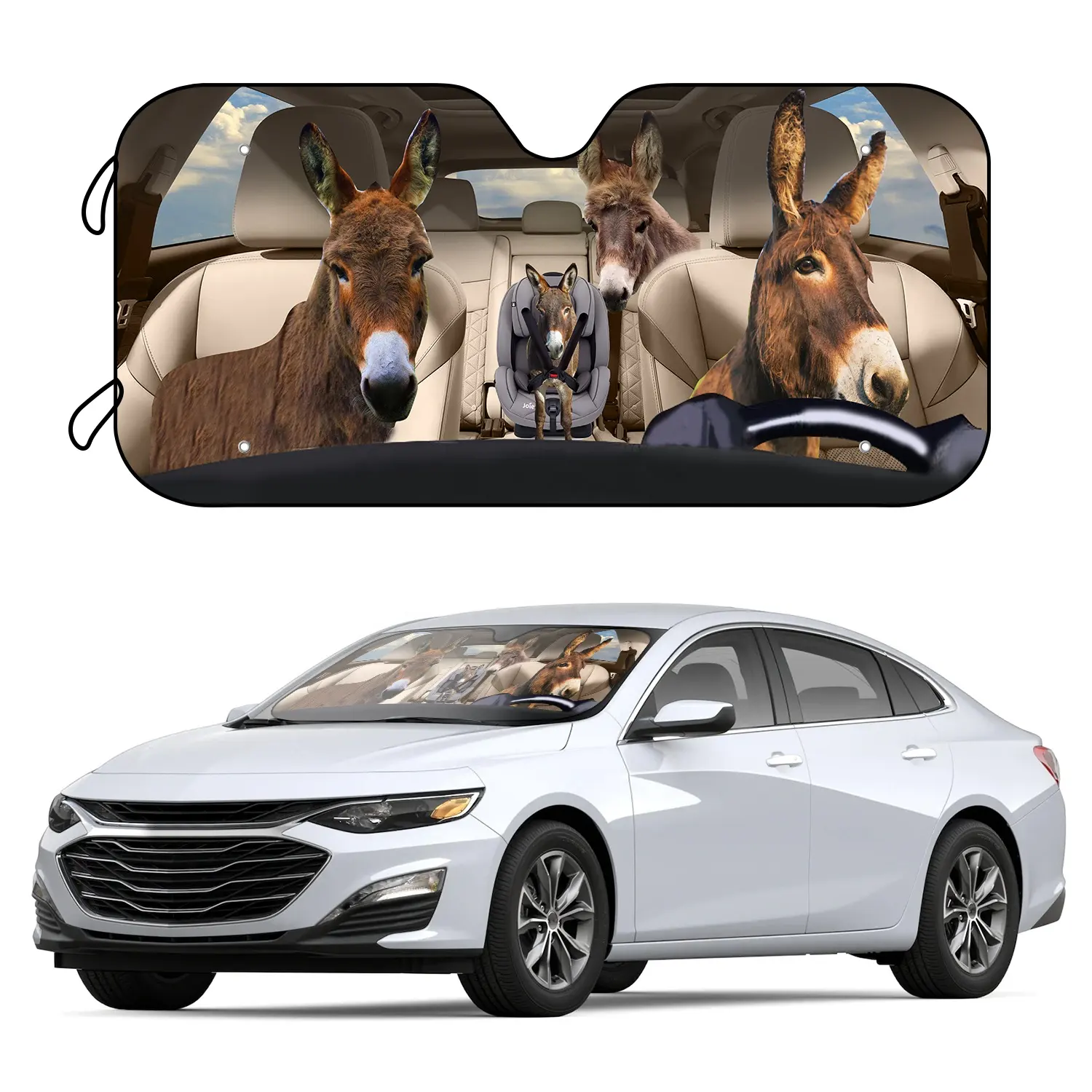 フロントガラス用の4つの無料吸盤付き馬の車のサンシェード、車用の面白い動物のカーテンのサンバイザーはあなたの車を涼しく保ちます