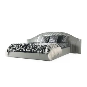 High-End Luxe Kingsize Gestoffeerde Nubuck Bed Post Moderne Slaapkamer Slaapplaats Tweepersoonsbed