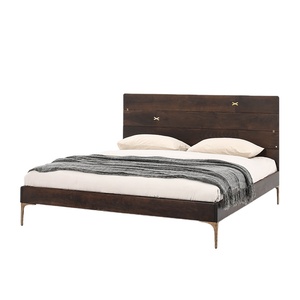 Mesa de Noche Tapizada en Cuero Genuino de Nogal Negro Estilo Nórdico Retro Vintage para Cama Doble King Queen - Product Image 1