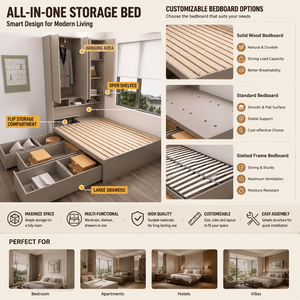 Letto Moderno Multifunzionale con Grandi Cassetti, Letto a Piattaforma Personalizzato <span class=keywords><strong>Salvaspazio</strong></span>, Soluzione OEM ODM per Arredamento Camera da Letto - Product Image 5