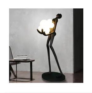 Popular decoração home Pessoas Altas Pendurar Bola Lâmpada De Assoalho Estátua Preta Lâmpada Decoração Sala de estar Corner Led Frp Glass Floor Lamp