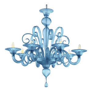 Lampadario Moderno Contemporaneo in Vetro di Murano Blu Satinato per Decorazione Casa <span class=keywords><strong>Soggiorno</strong></span> - Product Image 1